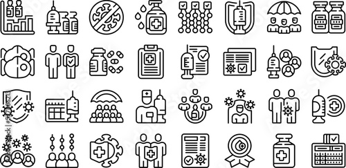 Herd immunity icons set outline vector. Disease control. Family immunity