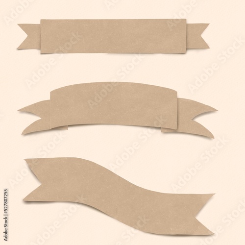 Set of ribbon banners in paper cut style isolated on beige background. Hight quality resolution