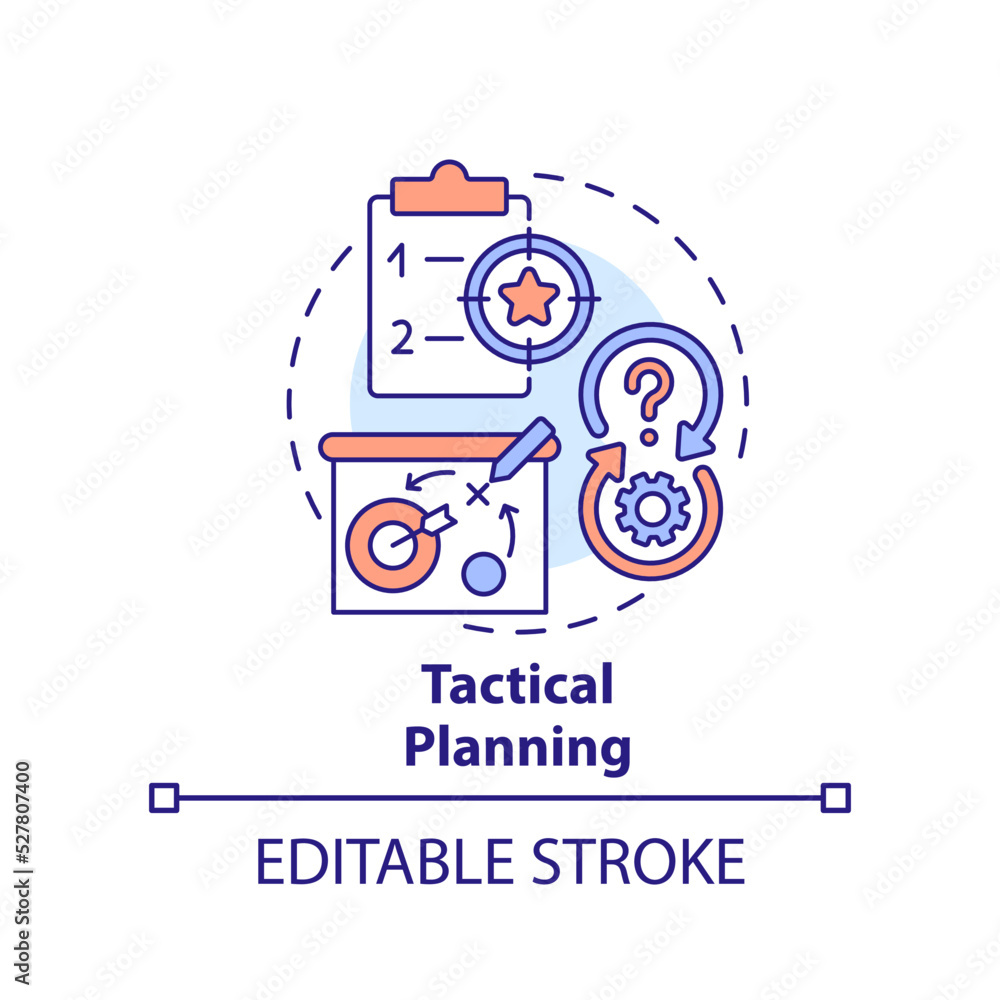 Tactical planning concept icon. Small steps to success. Business strategy type abstract idea thin line illustration. Isolated outline drawing. Editable stroke. Arial, Myriad Pro-Bold fonts used Tactical planning concept icon. Small steps to success. Business strategy type abstract idea thin line illustration. Isolated outline drawing. Editable stroke. Arial, Myriad Pro-Bold fonts used