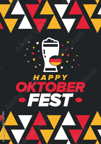 Oktoberfest. Traditional beer festival in Germany. Celebration annual worldwide in september and october. Bavarian party. German event. National flag. Poster, banner, patten. Vector illustration 