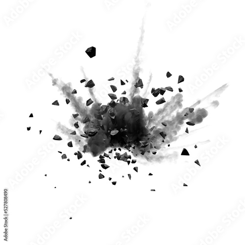 Fotografie, Tablou Exploding Debris and Rubble Bomb Blast Overlay, Transparent Background PNG