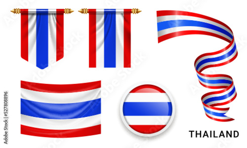 Various Thailand flags set isolated