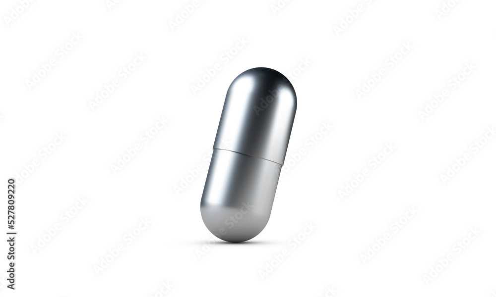 Steel shiny pill isolated on a white background. 3d render illustration Steel shiny pill isolated on a white background. 3d render illustration