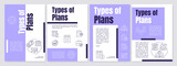Types of planning purple brochure template. Business strategy. Leaflet design with linear icons. Editable 4 vector layouts for presentation, annual reports. Anton, Lato-Regular fonts used