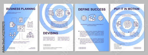 Business planning blue gardient brochure template. Enterprise development. Leaflet design with linear icons. 4 vector layouts for presentation, annual reports. Arial, Myriad Pro-Regular fonts used