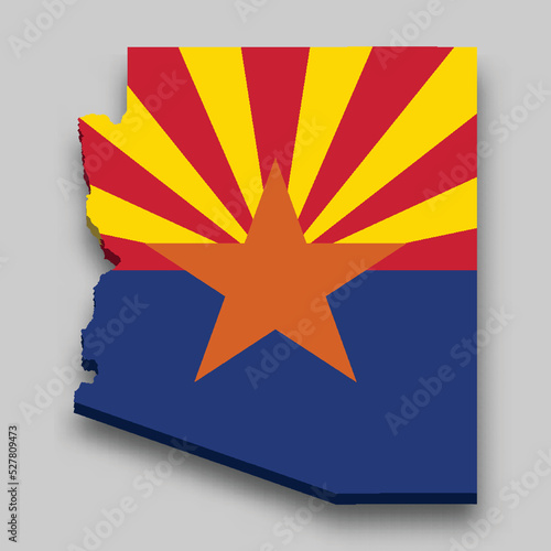 3d isometric Map of Arizona is a state of United States