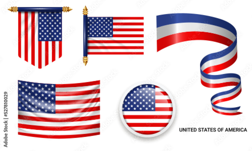 Various American flags set isolated on white background Various American flags set isolated on white background