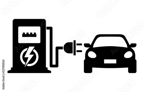 Electric fuel pump icon. Electric vehicle charging station for hybrid cars. Vector on transparent background