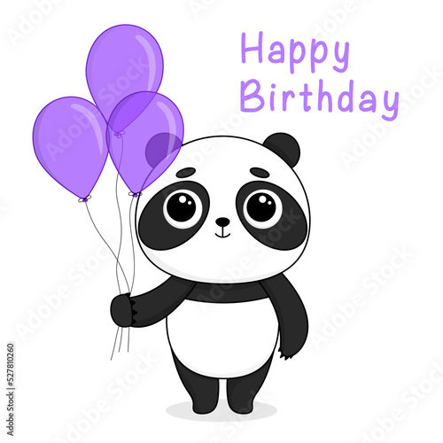 Fototapeta Naklejka Na Ścianę i Meble -  Cartoon panda with balloons. Happy birthday vector illustration