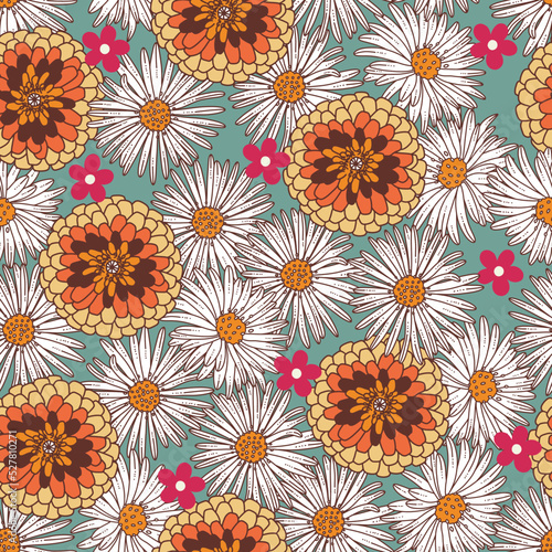 Wallpaper Mural Retro Boho Hippie Floral Vector Seamless Pattern Torontodigital.ca