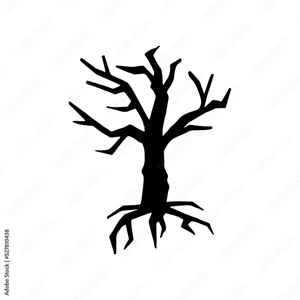 Hand drawn doodle black bare tree. Vector dark scary tree for Halloween. Outline. Hand drawn doodle black bare tree. Vector dark scary tree for Halloween. Outline.