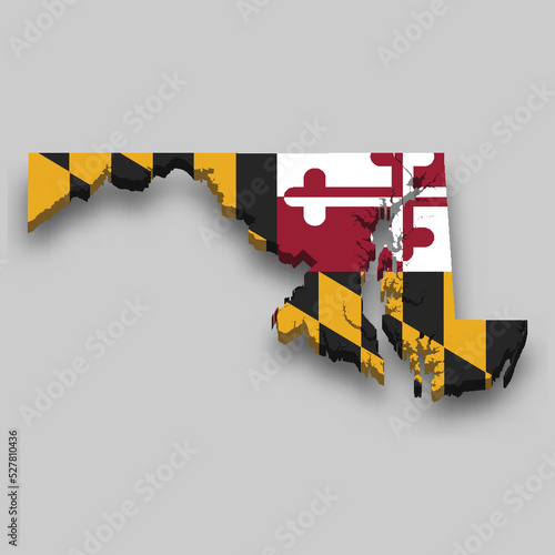 3d isometric Map of Maryland is a state of United States
