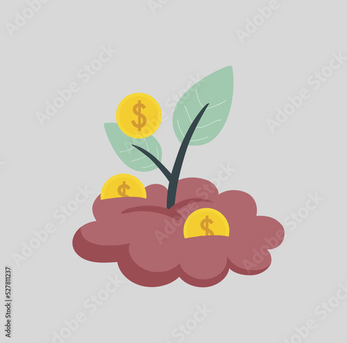 A Tree generates cash or money. A green plant growing brings gold coins or currencies as profits. Concept of long term investment, funding projects, passive income or dividend. Vector illustration