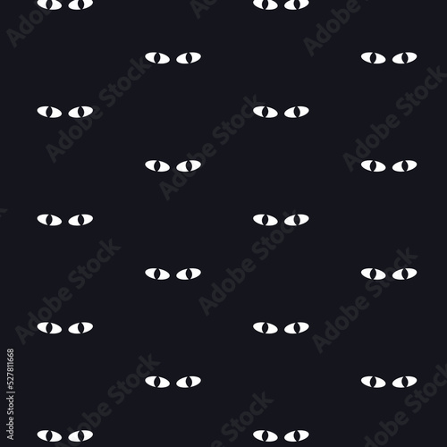 Cats eyes night seamless pattern. Black cats in a dark room. Vector illustration