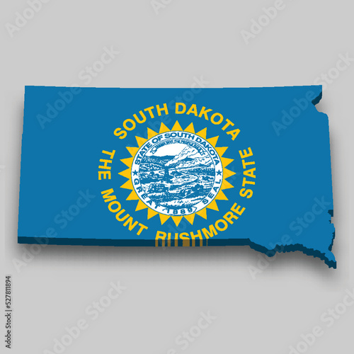 3d isometric Map of South Dakota is a state of United States photo