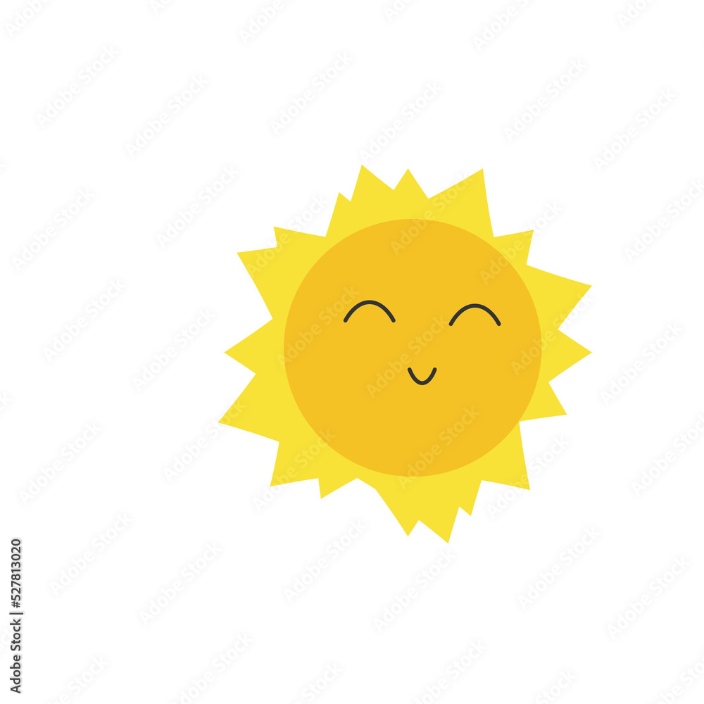 Funny yellow sun. Childish kawaii style. vector illustration. Use for clothes, web pages and websites, cards and packaging, birthday and baby shower, gender party.