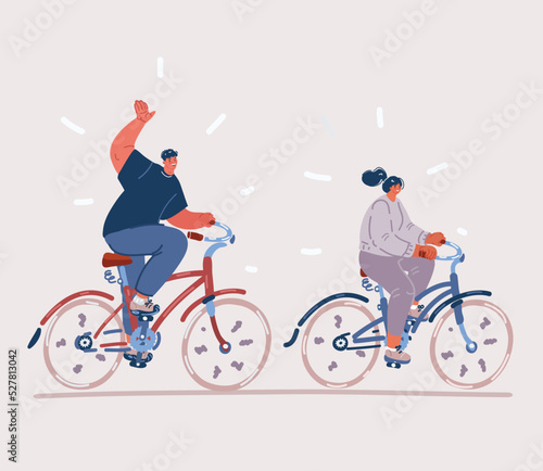 Vector illustration of Happy young couple are riding on bike