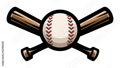 Baseball logo, crossed wooden bats and ball. Sports equipment. Sport games. Emblem, badge.