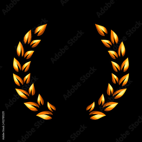 Golden laurel wreath. Symbol of victory, reward signs. Sports trophy logo.