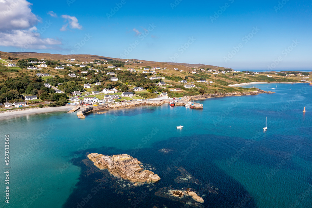 Aerial view of Leabgarrow on Arranmore Island in County Donegal, Republic of Ireland