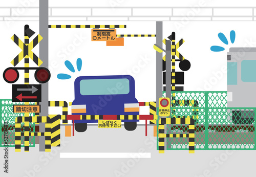 踏切に立ち往生した車