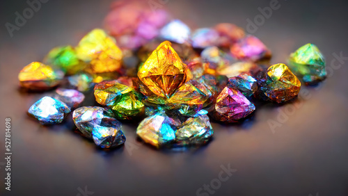 Many colorful shiny diamonds and jewels as background