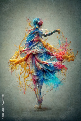 Fotomurale Abstract fantasy ballerina made of colorful paint splashes dancing