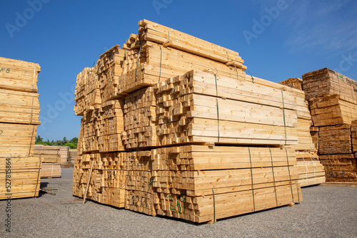 Wooden boards  lumber  industrial wood  timber. Pine wood timber 