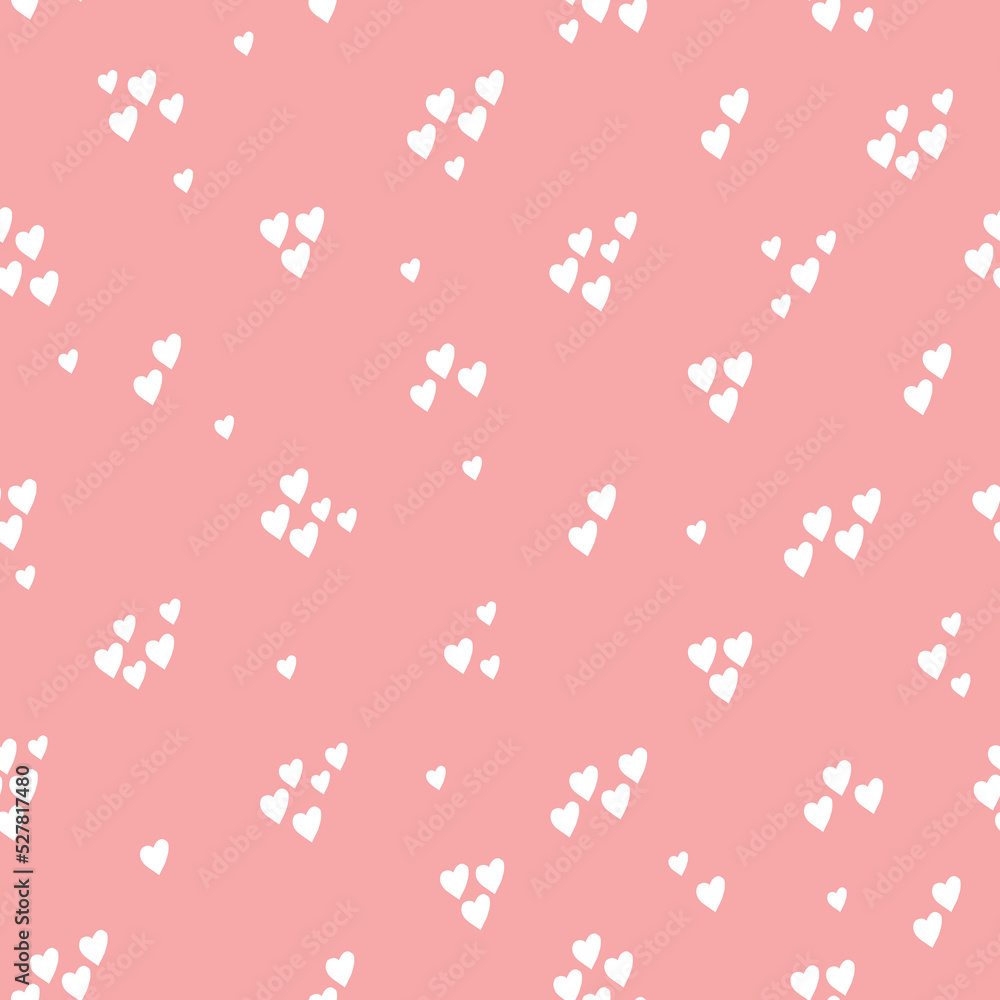 Small white hearts on light pink background. Simple seamless pattern. Fashionable print for textiles and wallpaper. Small white hearts on light pink background. Simple seamless pattern. Fashionable print for textiles and wallpaper.