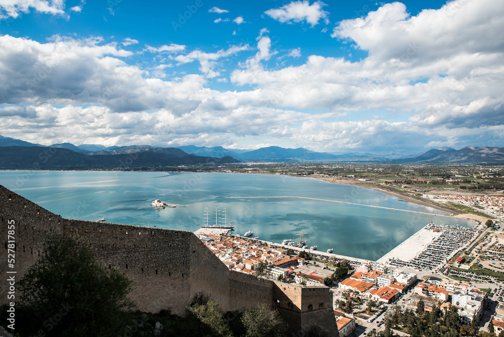 View from the castle of Nafplio, Palamidi on a beautiful spring day