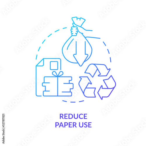 Reduce paper use blue gradient concept icon. Zero waste business abstract idea thin line illustration. Isolated outline drawing. Preserving trees. Conserving energy. Myriad Pro-Bold font used