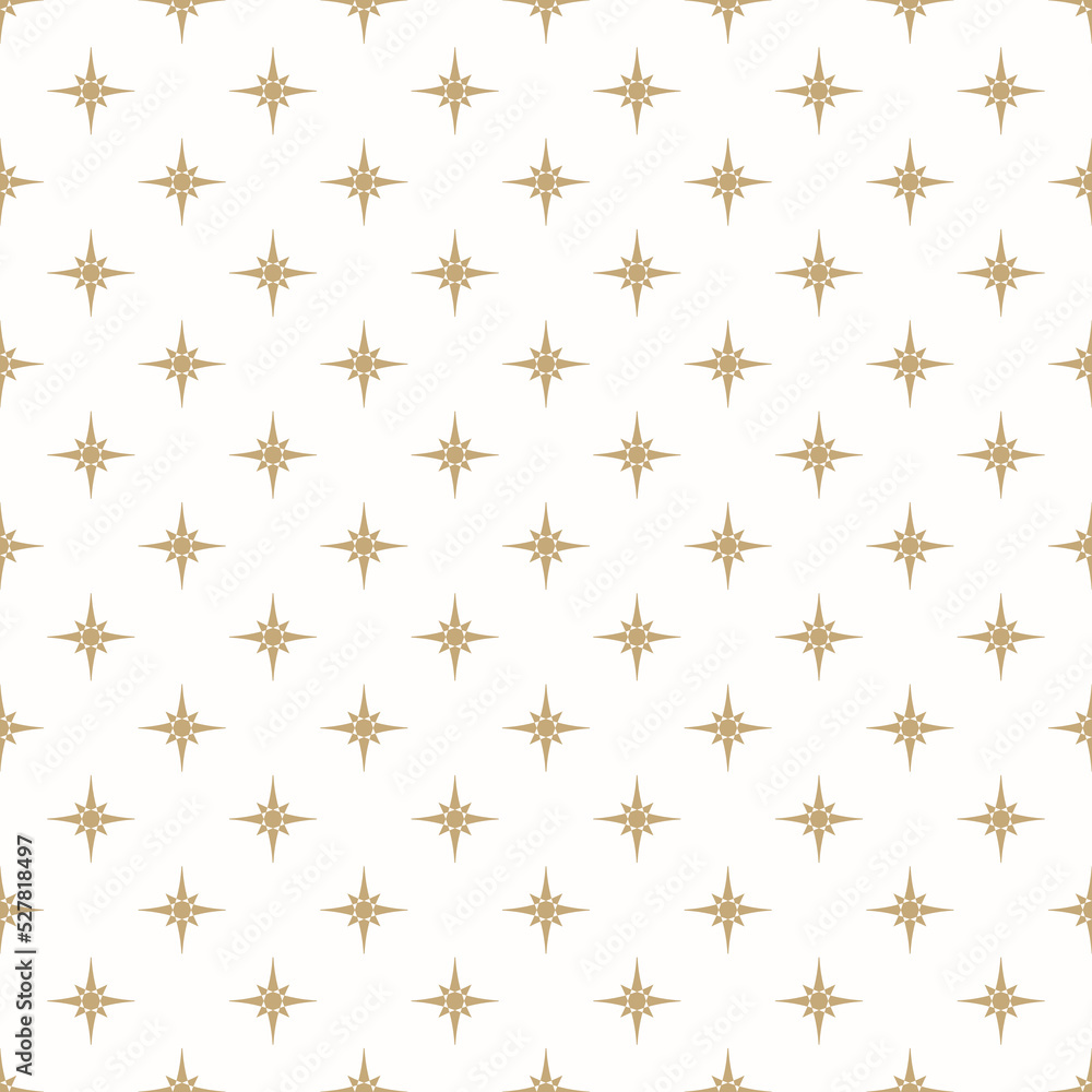 Vector geometric texture with small golden stars, diamonds, floral silhouettes. Abstract gold and white seamless pattern. Simple minimal background. Luxury repeat design for decor, fabric, wallpapers Vector geometric texture with small golden stars, diamonds, floral silhouettes. Abstract gold and white seamless pattern. Simple minimal background. Luxury repeat design for decor, fabric, wallpapers