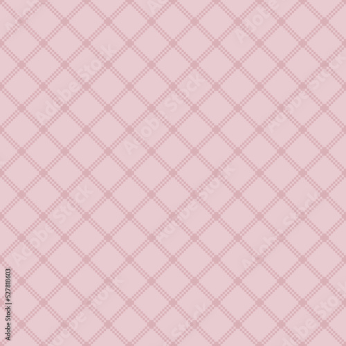 Subtle vector geometric traditional folk ornament. Nordic scandinavian style. Winter Christmas theme. Simple pink seamless pattern. Ornamental background with squares, grid. Elegant repeat design