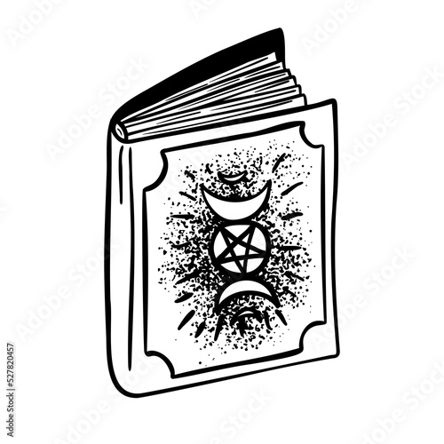 Magic spell book. Outline vector illustration isolated on white background fo...