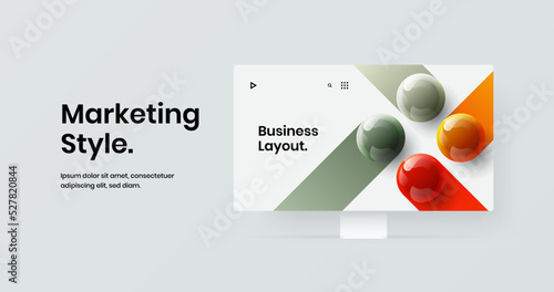 Amazing monitor mockup presentation layout. Simple landing page vector design illustration.