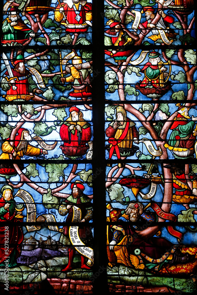 Sainte Madeleine de Troyes church. Stained glass window. The Tree of Jesse. 1518.