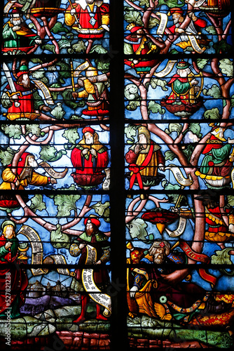 Sainte Madeleine de Troyes church. Stained glass window. The Tree of Jesse. 1518.