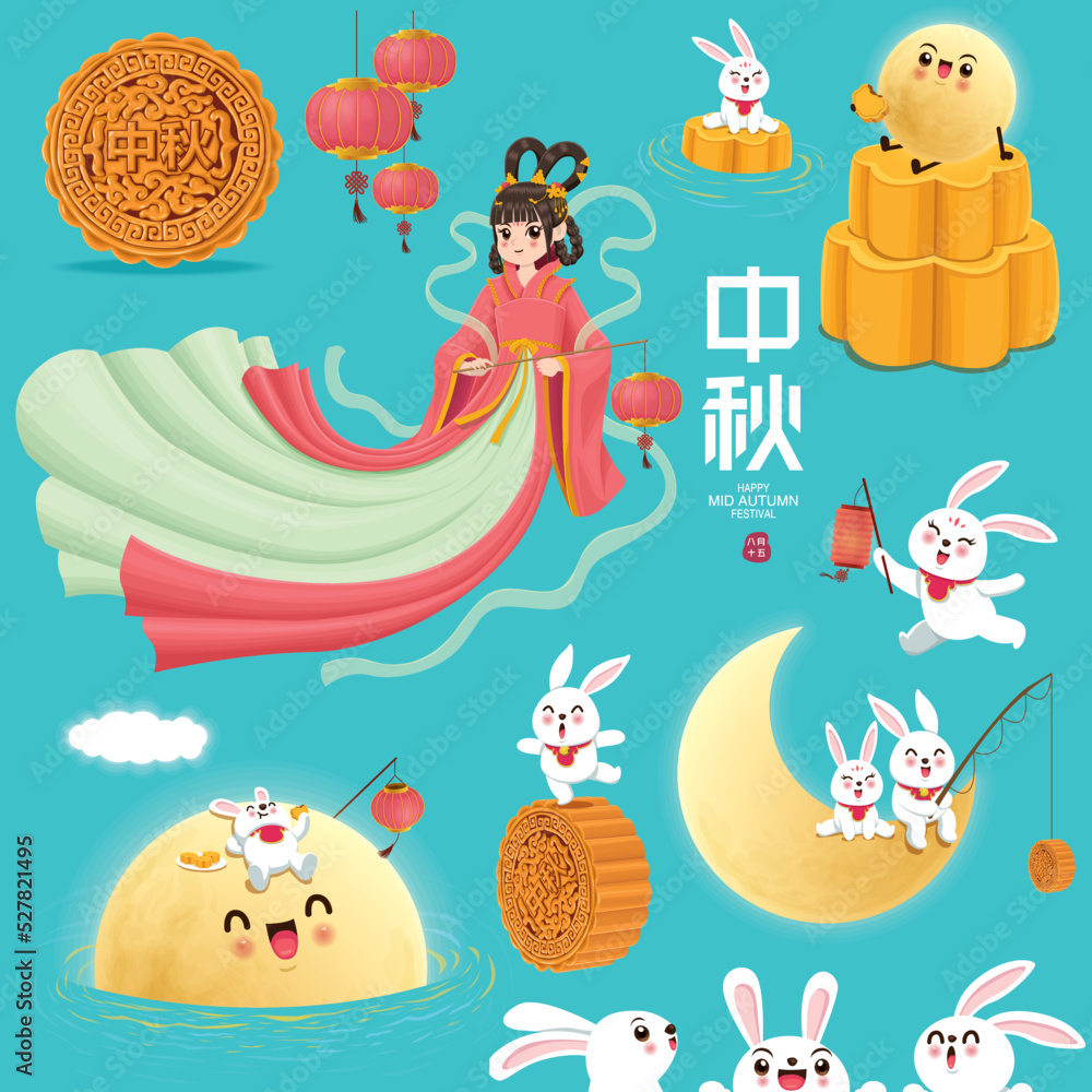 Vintage Mid Autumn Festival poster design with the Chinese Goddess of ...