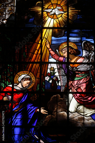 Stained glass in St Louis's cathedral : the Annunciation. © Julian