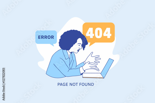 Illustrations Frustrated expression woman for Oops 404 error design concept landing page