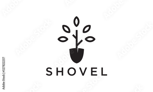 shovel tree garden leaf logo vector icon illustration