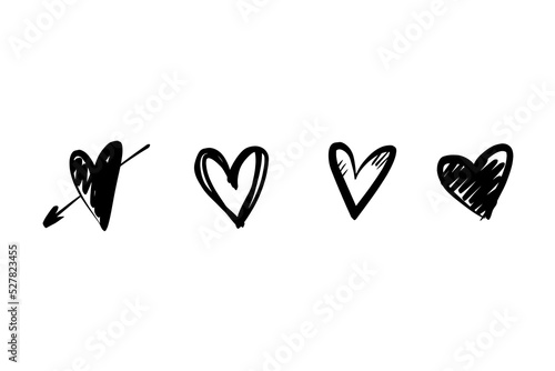 Doodle vector red sketch hearts, hand drawn love heart collection. Broken love, divorce forever alone style scribble art. Valentine's Day set bullet journal.
