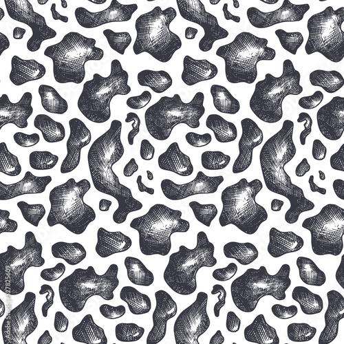 Vector seamless pattern with hand drawn cow skin ornament. Modern trendy endless background