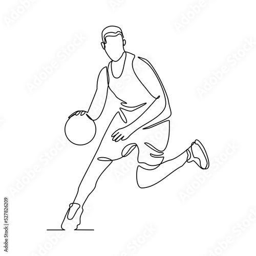 Continuous single one line drawing of basketball man player healthy sport championship vector illustration