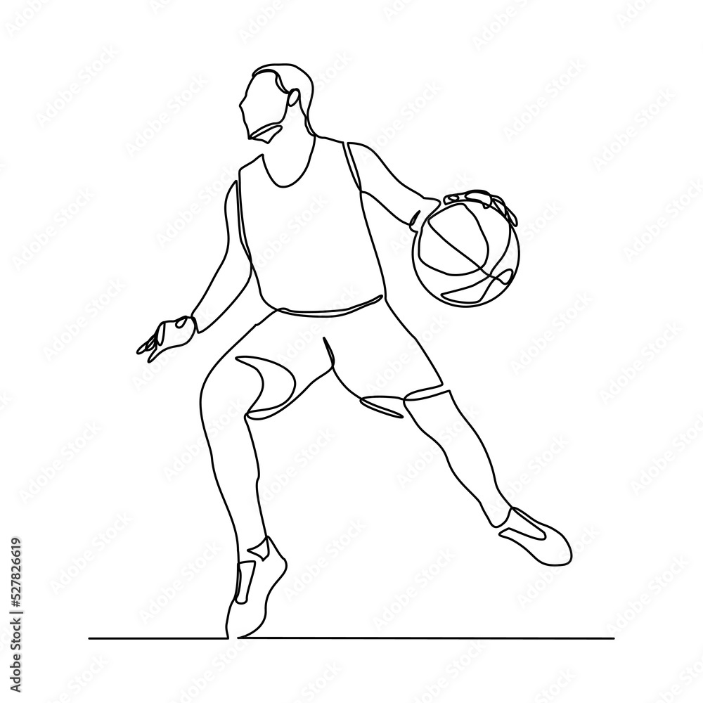 Continuous single one line drawing of basketball man player healthy sport championship vector