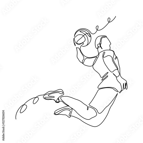 Continuous single one line drawing of basketball man player healthy sport championship vector illustration