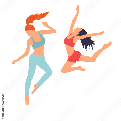 women jumping in flat style isolated vector