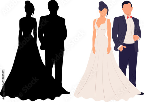 bride and groom, wedding silhouette