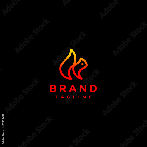 Simple Fiery Cute Squirrel Outline Logo Design. Playful Fiery Squirrel Outline Logo Design.
