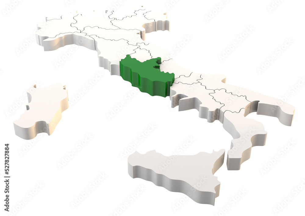 Italy map a 3d render isolated with Lazio italian regions